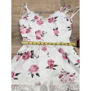 Romantic Rose Floral Lace Trim Romper Jumpsuit